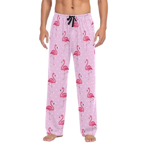 Men’s Pretty Flamingo Pajama Pants with Pockets, Comfortable Lounge Sleep Bottoms#44