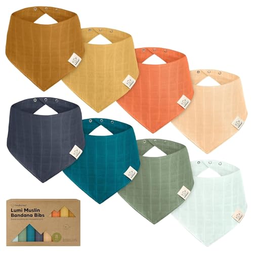 Image of 8-Pack Muslin Baby Bibs for Boys, Girls - Muslin Bandana Drool Bibs for Baby Girl & Boy, Drooling Newborn, Teething Toddler, Infant 0-36 Months, Soft Cotton Extra Absorbent (Eclipse)