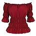 GOKKILRW Womens Off Shoulder Tops Blouses Puff Half Sleeve Shirt Elastic Pleated Slim Solid Tops 2024 Summer Fashion Outfits Red