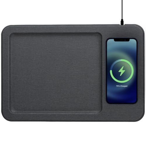 PU Leather Wireless Charging Valet Tray Organizer USB-C Premium Desk & Nightstand Organizer with Fast Qi Wireless Charging up to 15W for Phone Wallet & Keys (Black)
