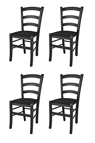 Tommychairs - Set 4 sillas Venezia para Cocina y Comedor, Estructura en Madera de Haya Color anilina Negra y Asiento tapizado en Tejido Color Negro Cover