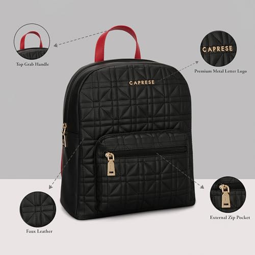 Image of Caprese Aimee Medium Quilted Faux Leather Fashion Backpack for Women | Stylish & Functional Daypack with Adjustable Straps & Detachable Charm| Front Pocket | Perfect for College, Travel & Daily Use