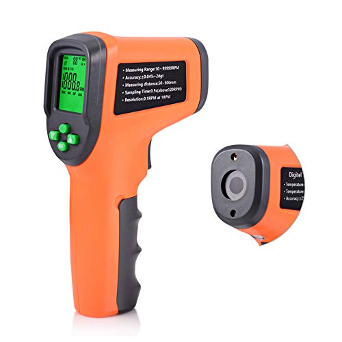 FOSHIO Digital Photo Tachometer Portable Non-Contact RPM Tach Gauge Gun with Reflective Tape High Precision 10-99999RPM Battery Excluded