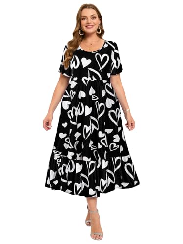 Image of LARACE Plus Size Dresses for Women Summer Casual Short Sleeve Long Dress Flowy Maxi Beach Dresses with Pockets L-6XL(A-Love53 3X)
