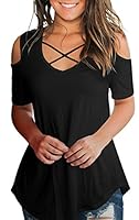 Cold Shoulder Tshirts for Women Plus Size 2XL Basic Casual Tee Top Blouse Black Plain Patriots