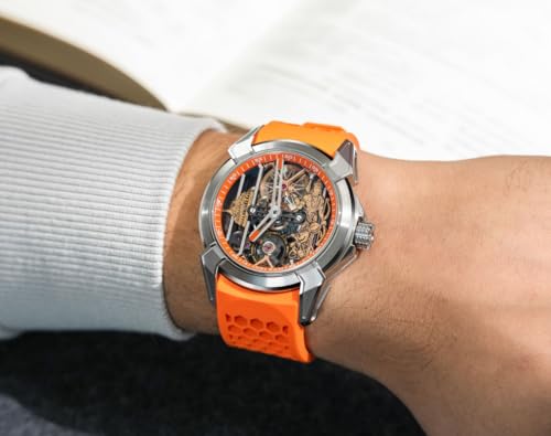 Image of Luxury Automatic Shree Ram Edition Watch for Men- Women Heavy Open Machine Design with Orange Straps, Shri Ram ji & Hanuman ji Artwork, Ayodhya Mandir Dial | Premium Devotional Wristwatch [41mm Bezel] 1Year warranty]