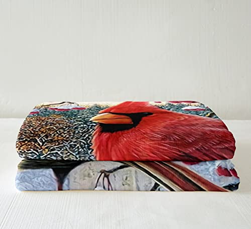 Erosebridal Cardinal Bird Throw Blanket Red Bird Cardinal Blanket 60"X80" For Adult Women Girls Red Birds Snowflakes Fleece Blanket, Winter Landscape Cardinals Sherpa Blanket #TOP2