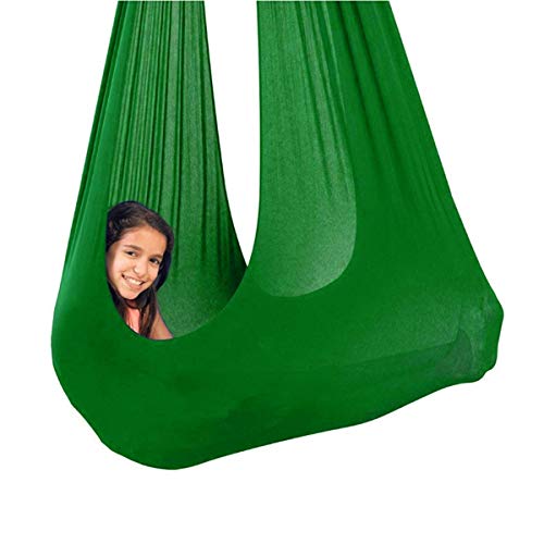 BSFHQS Therapy Swing for Adults Sensory Swing for Kids Indoor Outdoor Hanging Seat Durable Adjustable Fabric Therapy Hammock for Autism ADHD Aspergers (Color : Dark Green, Size : 100 * 280cm)