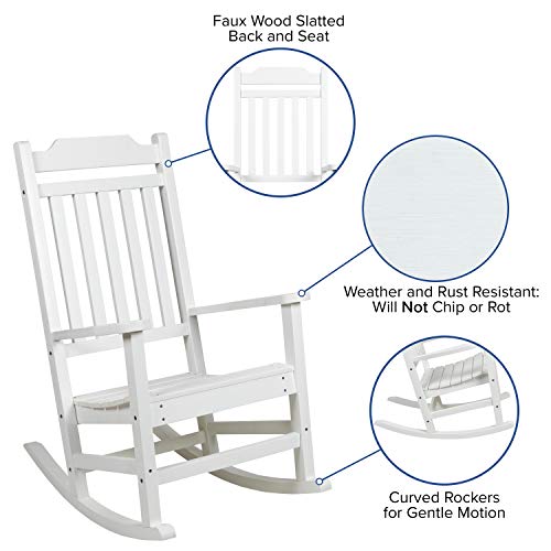 Image of Flash Furniture Set of 2 Winston All-Weather Rocking Chair in White Faux Wood