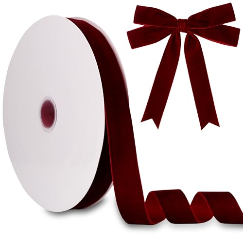 1 Inch Velvet Ribbon 30 Yards LVYOUIF Single Side Flocked Christmas Ribbon Roll for Gift Wrapping Bouquets Tree Bows Holiday & Party Decoration Burgundy -240