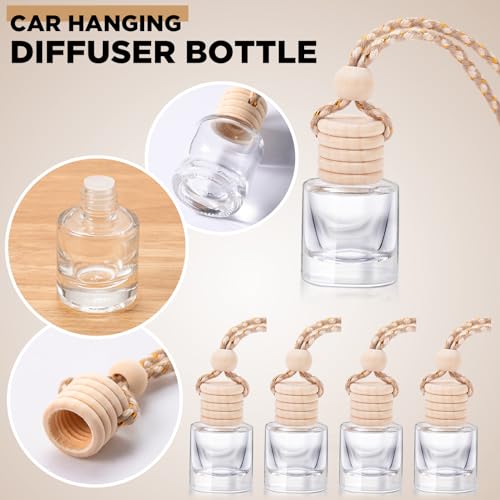 Image of DaisyInner 200 Sets Car Diffuser Bottles Empty Bulk Hanging Car Air Freshener Diffuser Bottles Glass Perfume Holder with Instruction Cards for Essential Oil Wedding Bridal Birthday Gifts (Classic)