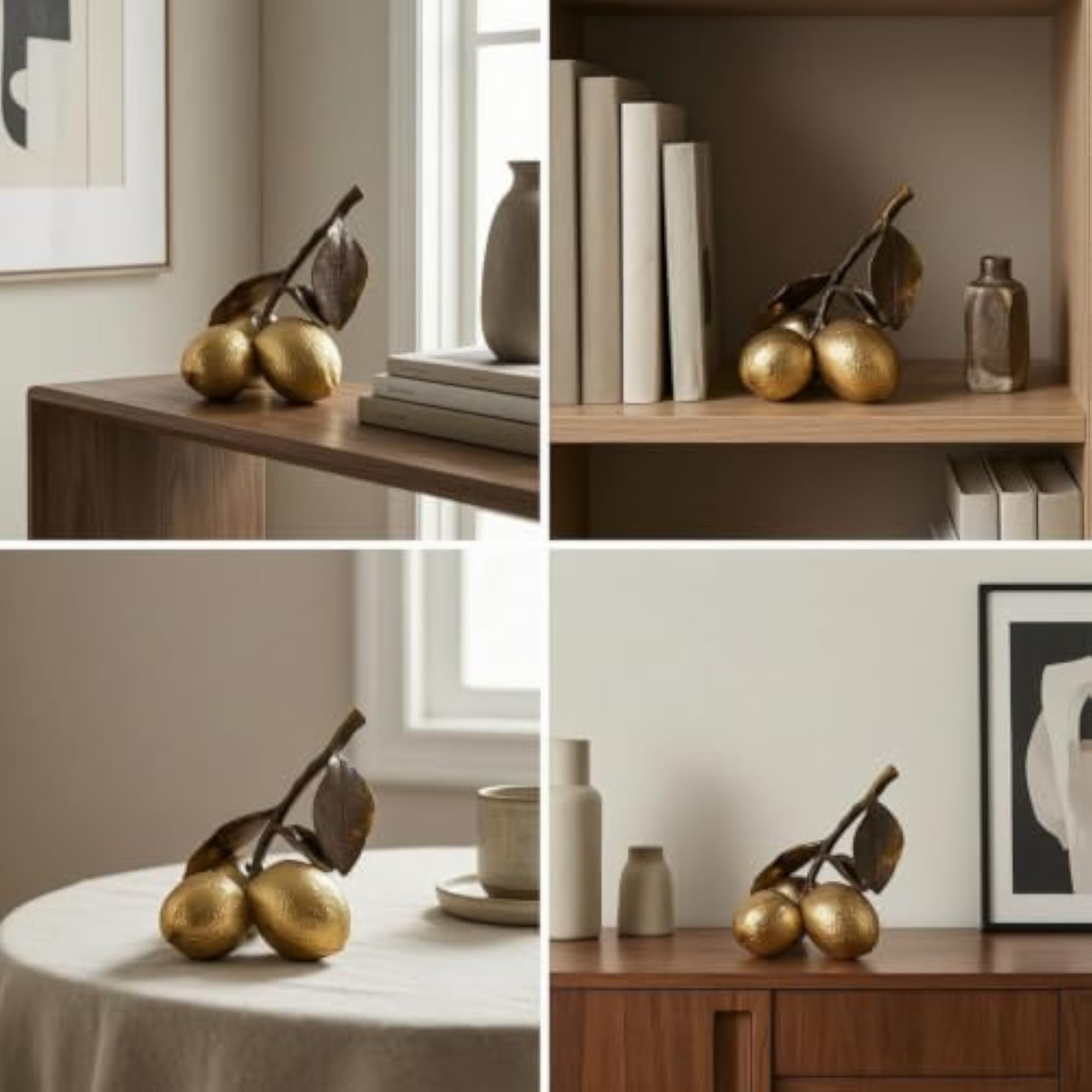 Gold Lemon Ornament, Lustrous Tabletop Decorative Piece