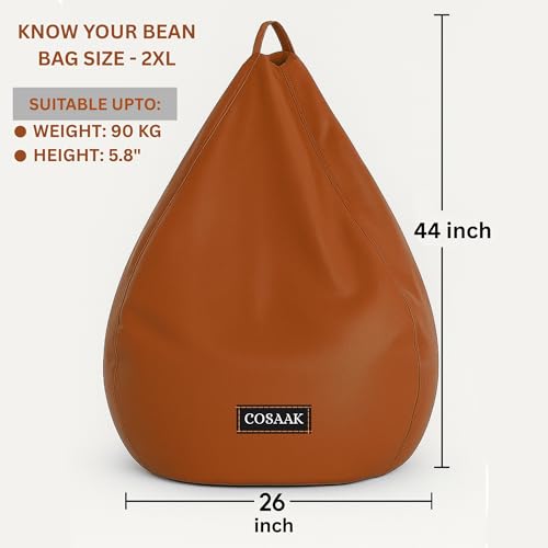 Image of Bean Bag Cover, Faux Leather, 66 x 86 x 112 cm, Indoor Gaming and Reading Chair (TAN, XXL, Solid)