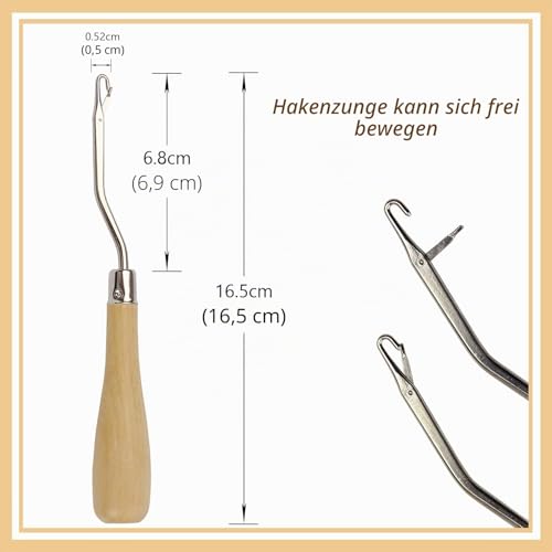 3 Stück Knüpfnadel aus Set Gebogene Häkelnadel Knüpfhaken für Teppichherstellung Haarverlängerung und für Bastelprojekte