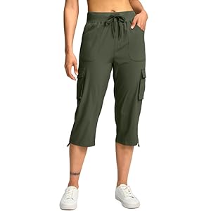Pudolla Women’s Cargo Capri Pants Lightweight Quick Dry Hiking Pants Summer Travel Casual Capris with 5 Pockets