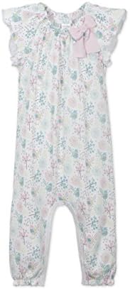 Feather Baby Girls Clothes Pima Cotton Short Sleeve Bow One-Piece Jumpsuit Baby Romper, 0-3 Months, Regal Bird-Colors on White