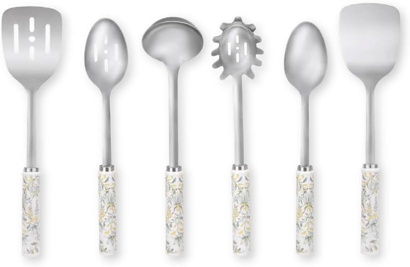 Laura Ashley 6-Pcs Kitchen Utensils Set - Dishwasher Safe, Soft Grip, Heat Resistant Ceramic Handle - Cooking Utensils Set Includes Spatulas for Cooking, Spoon, Slotted Spoon, Ladle, Spaghetti Server