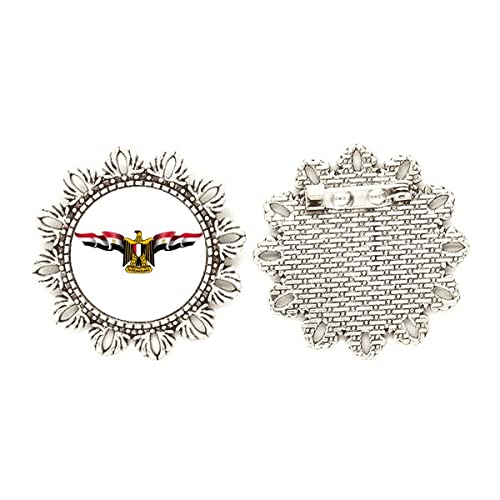 Broche de Egipto de plata fina grabado con heráldica y bandera árabe