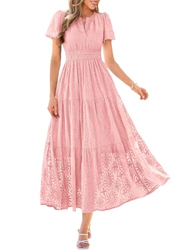 PRETTYGARDEN Womens Maxi Embroidered Wedding Guest Dress,Pink,M