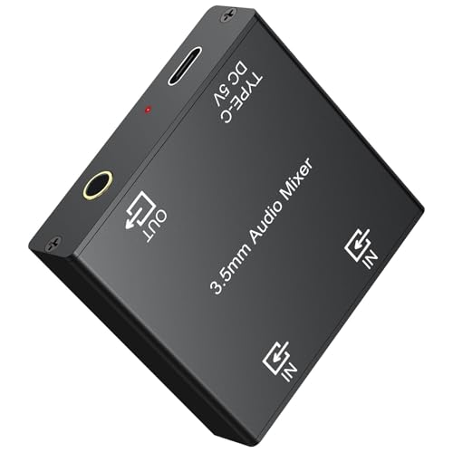 LiNKFOR 3.5mm Audio Mixer, 2-Channel Active Stereo Audio