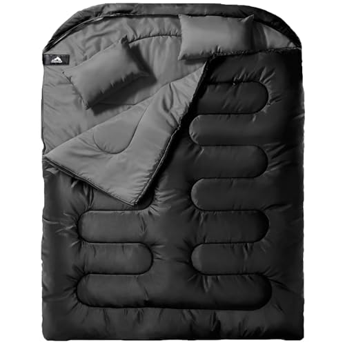 MEREZA Sleeping Bags XL for Mens Double Sleeping bag Adult Wide Sleeping Bag for Camping Big and Tall Sleeping Bags Large 2 Person Sleeping bag King Size Warm Cold Weather (DARK GREY)