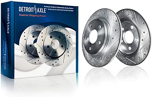 Image of Detroit Axle - Brake Kit for Chevrolet Malibu Pontiac G6 Saturn Aura, Drilled & Slotted Brake Rotors Brakes Pads Rear Brake Calipers Replacement: 11.65 inch Front and 10.63 inch Rear Rotor