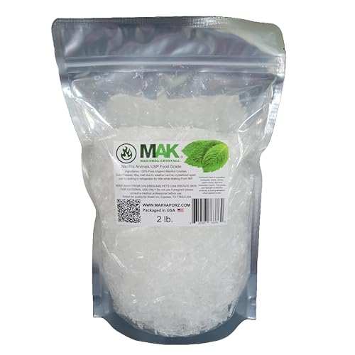 Mak Menthol Crystals 2 LB - Pure Organic 100% Natural - Menthol Crystals from Mint Crystal Mints Mentha Arvensis - Comes in Resealable Standup Bag for Long-Lasting Freshness