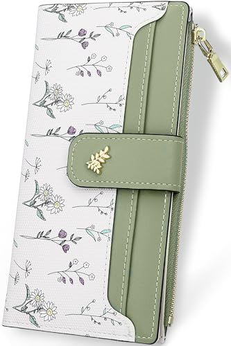 Wallet Women Slim Wallets for Women with RFID Cute Thin Green Women's Wallet Kawaii Flower Womens Ladies Card Holder Wallets