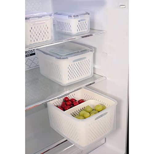 5 Pcs Large Fruit Containers For Fridge - Leakproof Food Storage Containers With Removable Colander - Dishwasher & Microwave Safe Produce Containers Keep Fruits, Vegetables, Berry, Meat Fresh Longer #TOP7