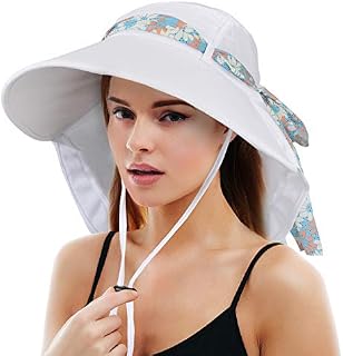 Tirrinia Women Wide Brim Adjustable UPF 50+ Sun Hat Safari with Floral Ribbon