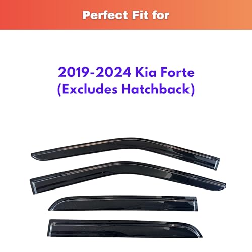 Image of KPY Rain Guards Fit for 2019-2024 Kia Forte, Out-Channel Window Visors Vent Wind Deflectors 4PC, Car Accessories for 19-24 Forte (Excludes Hatchback)