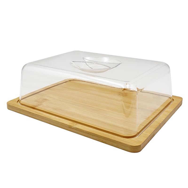 ✅ RICEVERAI - 1 Vassoio da servita per formaggi e salumi con base in legno e coperchio in plastica, misura 24x18,5x8,5 cm, ideale per la presentazione e la conservazione di tutti i tipi di formaggi, salumi, panini e snack.