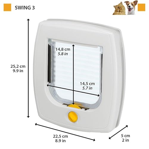 Ferplast Katzenklappe, Hundeklappe, Katzentür für glasscheiben, Pendeltür für Katzen und Kleine Hunde, 4-wege steuerbarer Ein- und Ausgang, Teiltunnel, SWING 3 Haustierklappe, Weiß