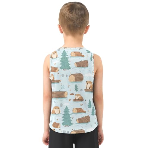 Boys Tank Top Shirts Lovely Beavers and Wood and Trees Sleeveless T-Shirts Crew Neck for Kids Clothing Children3