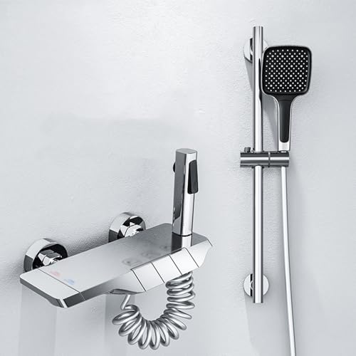 TYHAYJYK Juego de Grifo de baño y Mezclador de Ducha de Pared de Agua Caliente y fría, grifos de Ducha y baño, Juego de Grifo Mezclador de Ducha para baño, Manguera de Ducha y Cabezal Plate