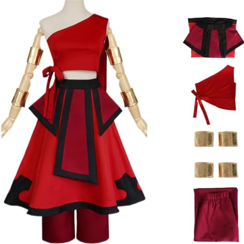 WJZAHB Katara Cosplay Costume Red Top Uniform Set Katara Cosplay Halloween Christmas Party Complete Set (Costumes, M), Medium