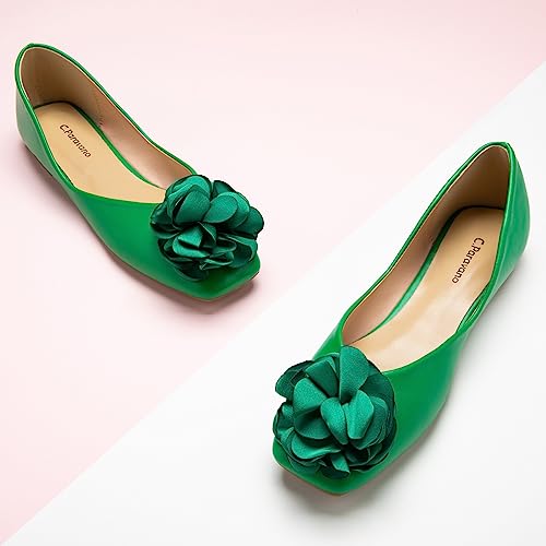 Image of C.Paravano Ballet Flats for Women | Women's Flats | Square Toe | Slip On Dress Shoes | Satin Flower Shoes