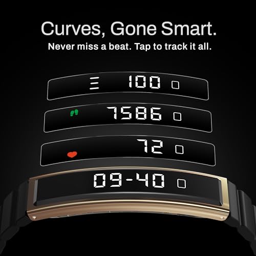 Image of Pebble Arq Smart Bracelet - Digital Display | Heart Rate & SpO2 Monitoring | Sleep Tracker | Sports Modes | Magnetic Strap | Premium Build - Obsidian Gold