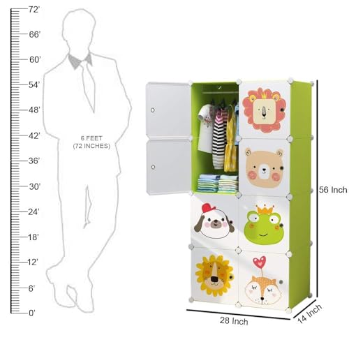 Image of Sunderlook Plastic Wardrobe for Kids Clothes - Professional Collapsible Wardrobe, Easy to Use Foldable Almirah, Plastic Cupboard for Kids for Home (Green-GG, 8 Door)