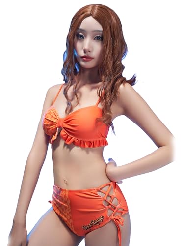 Micotaku Miraculous Officially Licensed Rena Rouge Swimsuit Women Orange Lace-Up Bottom Bathing Suit Bikini Set
