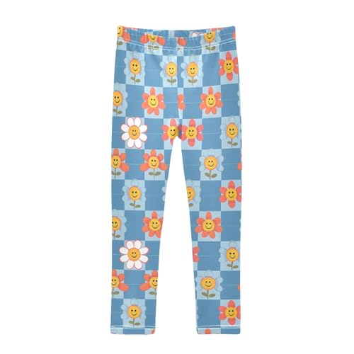 Blue Checked Flower Girls Leggings Athletic Pants Tights Stretch Bottom