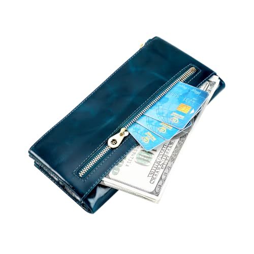 Image of Women's RFID Blocking Wallet Soft Leather Clutch Money Ladies Purse Slim Card Holder Organizer Zip Pocket (3020-Blue)
