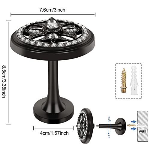 Curtain Holdbacks, Black Curtain Tiebacks Hooks Crystal Crown Wall Mounted Modern Round Metal Window Drapery Holders Heavy Duty Pull Backs Decorative Curtain Hold Backs for Drapes, 2 Pack