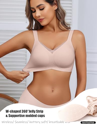 Image of Avidlove Womens Seamless Bras V Mesh Comfort Bralette Everyday T-Shirt Bra | wireless comfort with jelly lift; soft breathable; seamless back smooth; widded straps and side wings; full coverage