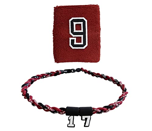 Sports Farm - Customized Sport Wristband and Necklace Combo Set with Jersey Number - Maroon (Maroon Black)