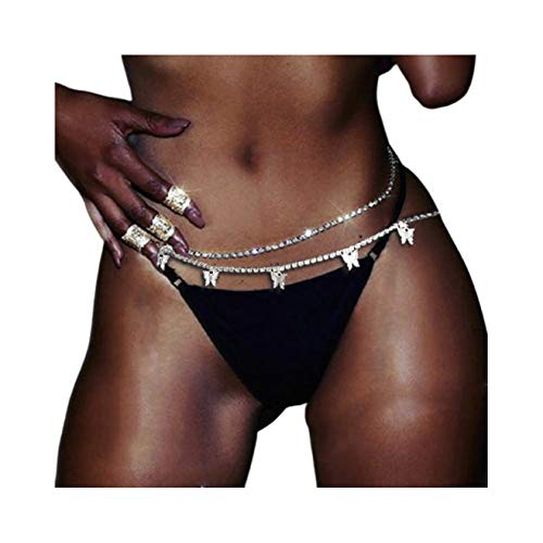 Fstrend Crystal Waist Chain Silver Butterfly Rhinestones Body Chains Bikini Nightclub Party Beach Rave Belt Belly Jewelry Accessories for Women and Girls (silver)