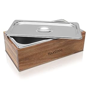 YourCasa® Komposteimer – Akazien Holz Box – Biomülleimer Küche – Spülmaschinenfest – geruchsdicht- herausnehmbarer Edelstahl Einsatz – Bio Mülleimer Küche mit Deckel Biomüll