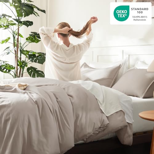 Image of Litanika Linen Grey Comforter Set Queen Size, 3 Pieces Lightweight Solid Bedding Comforter Set, All Season Fluffy Bed Set (90x90In Comforter & 2 Pillowcases)