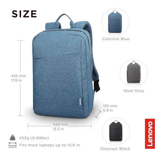 Image of Lenovo Casual Laptop Backpack B210-15.6 inch - Padded Laptop /Tablet Compartment - Durable and Water-Repellent Fabric - Lightweight - Blue (Pack of 3)