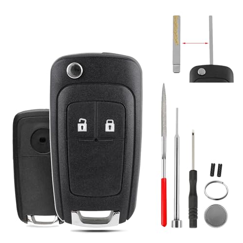 HYMOLKYE 2 Tasten für Opel Schlüssel Gehäuse mit DIY Entferner Batterie Schlüsselgehäuse Ersatz für Opel Adam Astra Insignia Meriva Mokka Zafira Chevrolet Autoschlüssel Gehäuse Schlüsselhülle